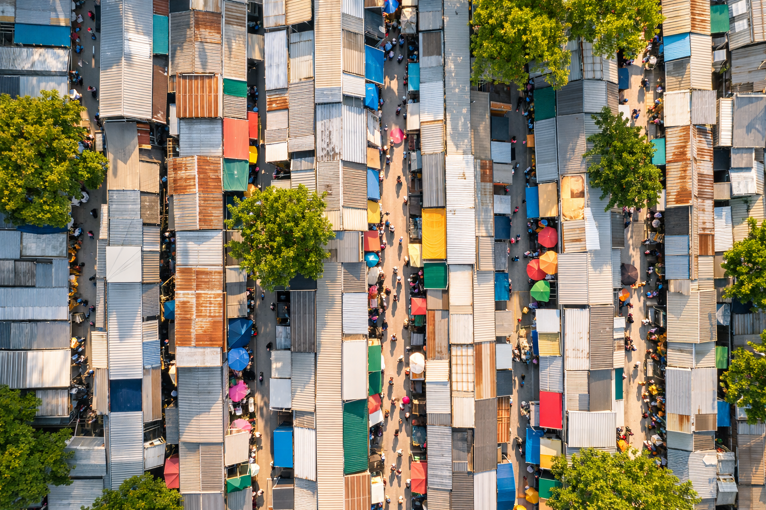 Chatuchak market rooftops overhead